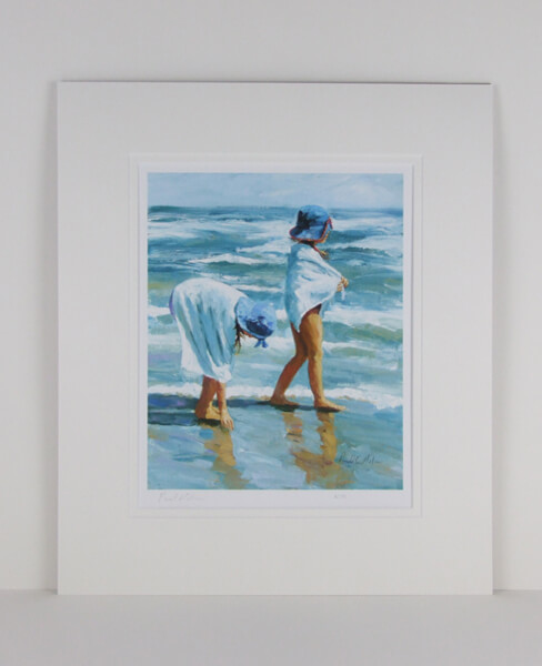 First Day Of Summer children playing on the beach by artist Paul Milner mounted for sale
