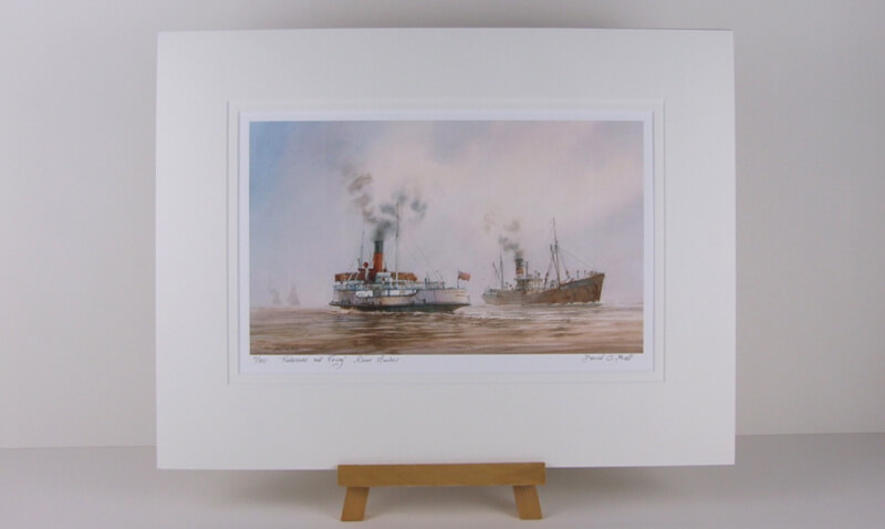 Lincoln castle humber ferry and fishing trawler arctic explorer picture by David Bell mounted for sale