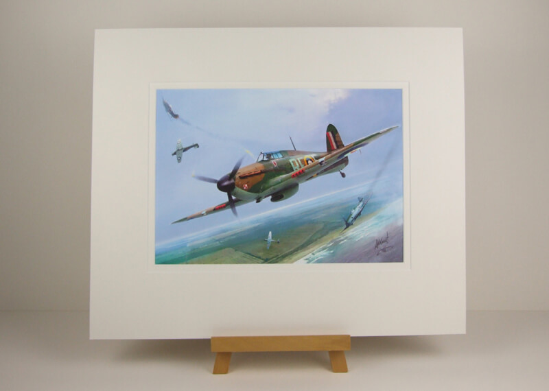 Hurricane fighter plane picture by artist Gary Saunt mounted for sale