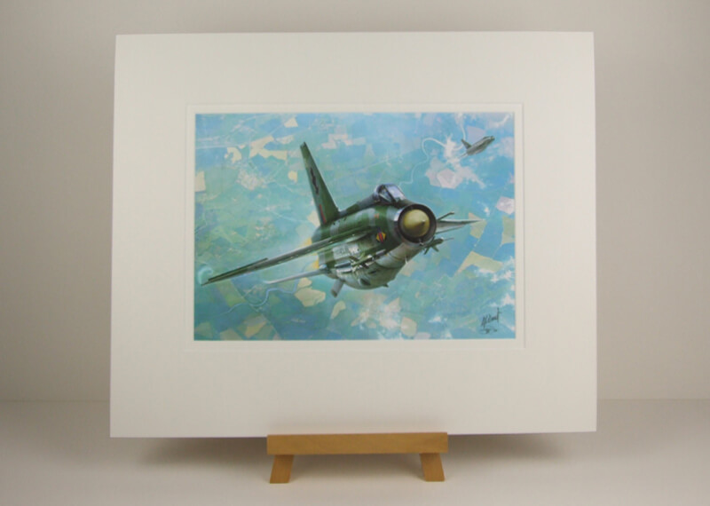 Lightning jet fighter plane print by artist Gary Saunt mounted for sale
