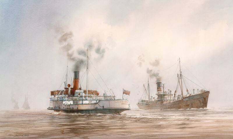 Lincoln castle humber ferry and fishing trawler arctic explorer picture by David Bell at Myton Gallery Hull