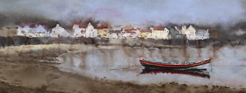 Boat on the water at Staithes, North Yorkshire by artist martin jones