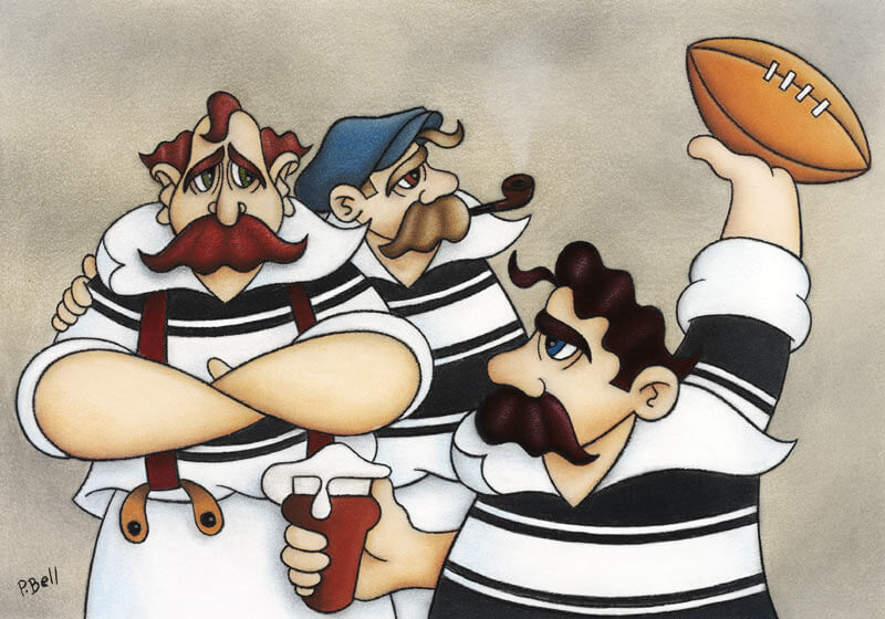 Humorous Hull FC cartoon fine art picture by artist Peter Bell mounted for sale