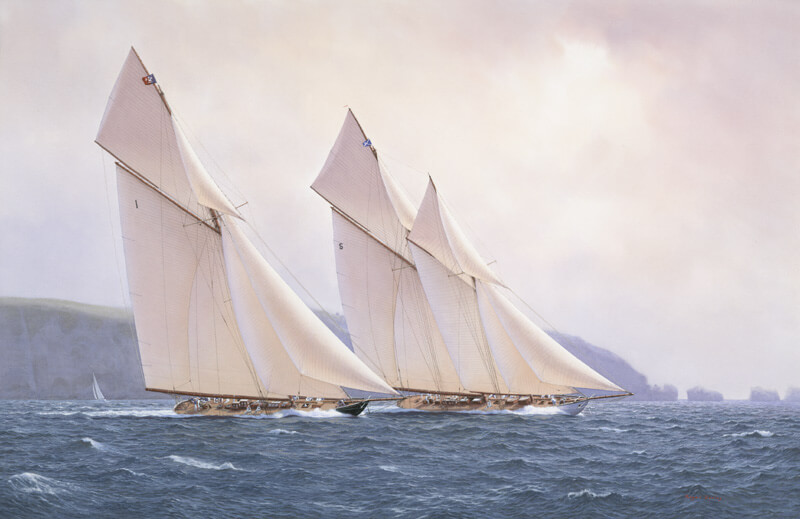 Britannia and Westward classic yacht picture by marine artist Roger Davies 