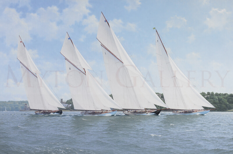 Moonbeam J Class Yacht original painting by marine artist Roger Davies