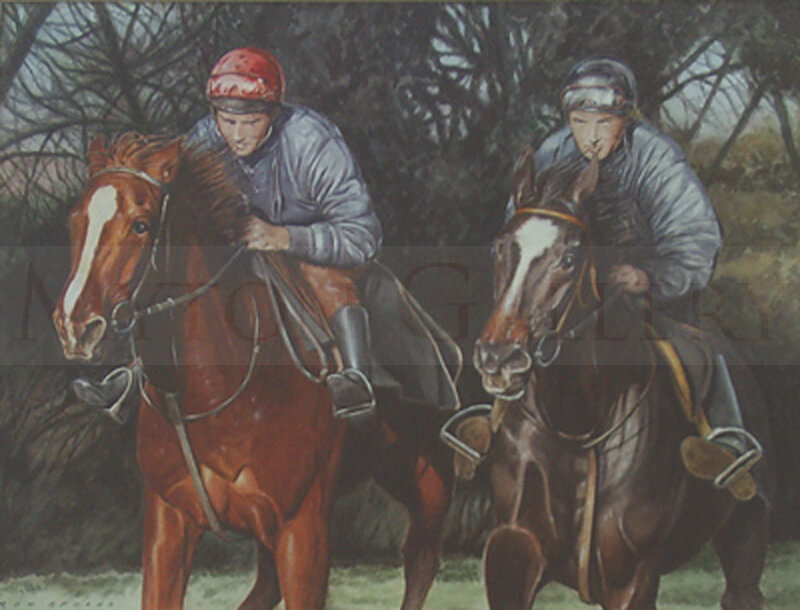 Race Horses in Training in the gallops painting by artist Ron Spoors